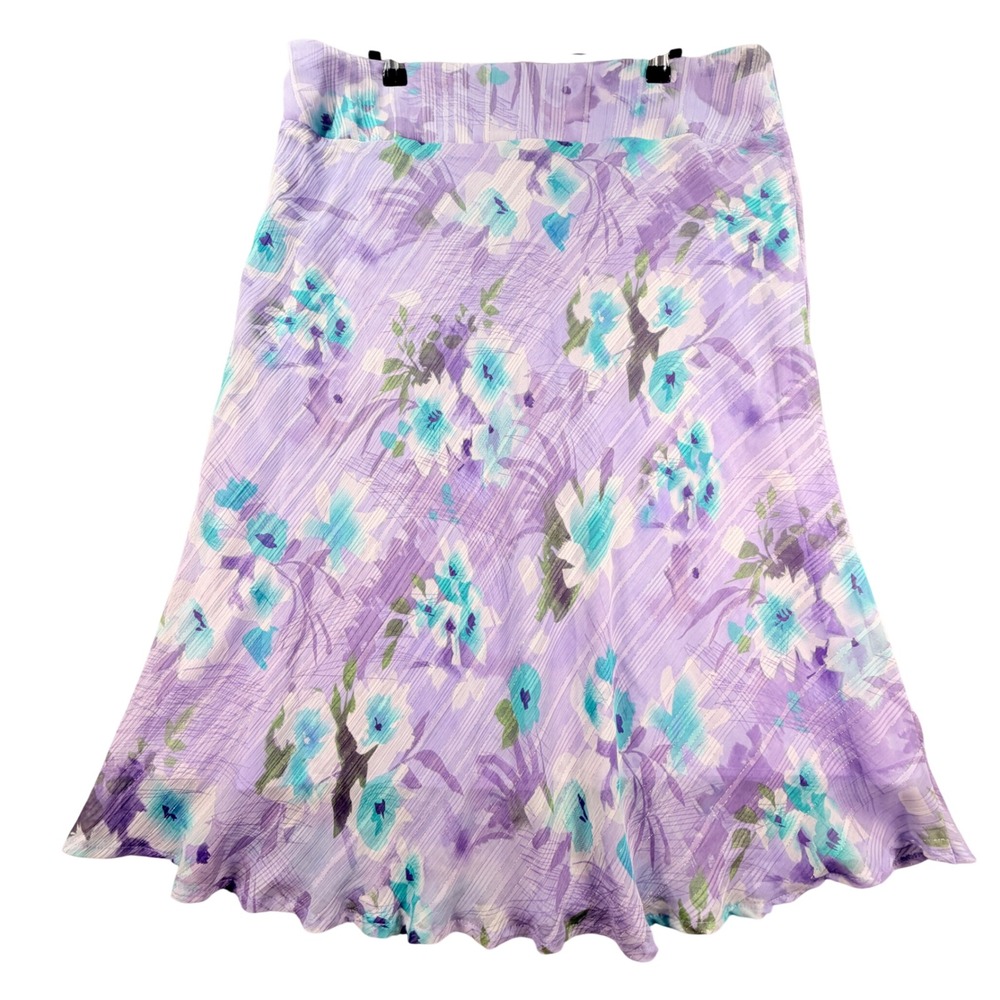 Dressbarn Skirt Floral Chiffon Lurex 16 Purple Midi Cottagecore